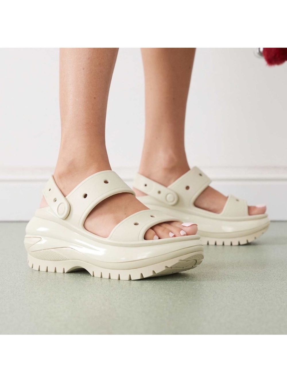 CROCS Chunky Platform Sandals in Cream